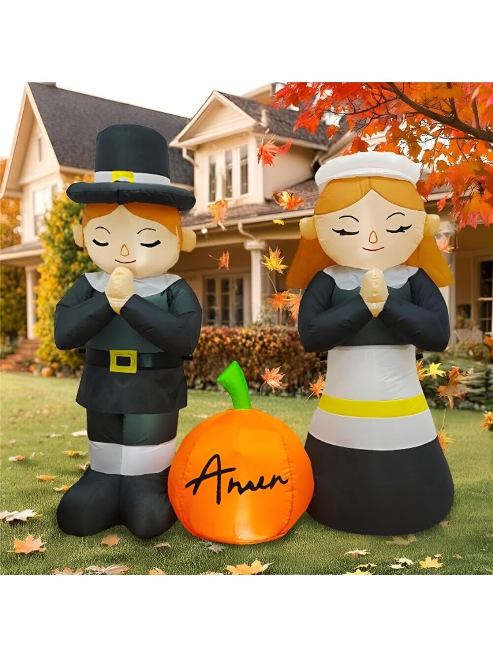 5FT Thanksgiving Inflatables Outdoor Decorations Boy & Girl Pilgrim